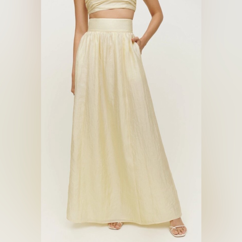 Reformation Carlow Skirt In Buttercream/Yellow Sz 10